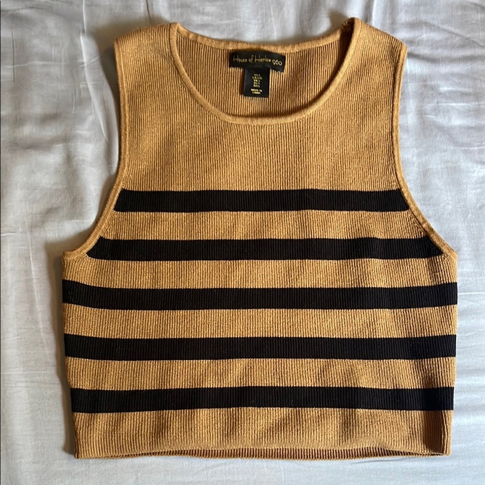 House of Harlow 1960 Tan and Black Striped Crop Top